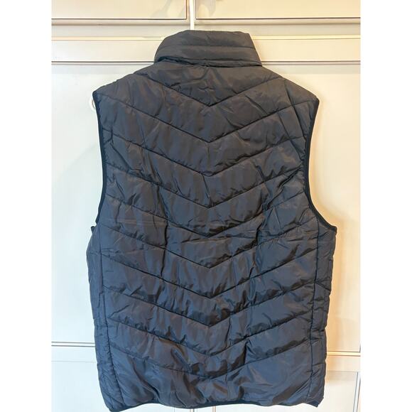 Power On Mens Sz Medium Puffer Vest Black Silver Metallic Lining - Picture 2 of 3